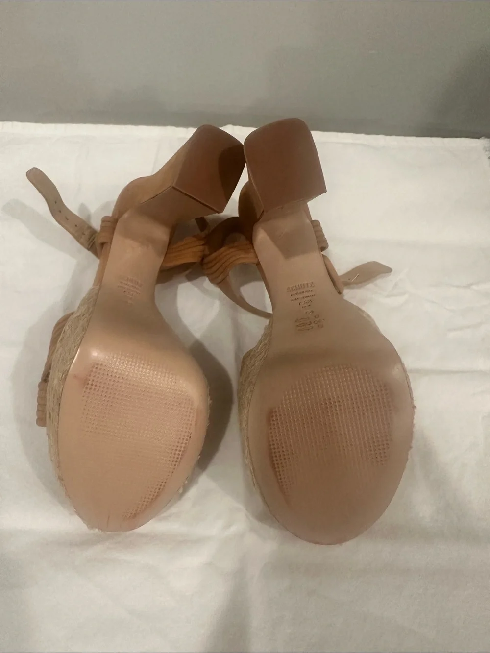 SCHUTZ Tan Leather Espadrille Platform Sandals